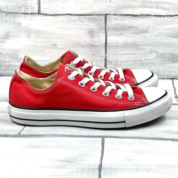 Converse Chuck Taylor All Star Lo Sneakers Red Lace Up Low Top Canvas Skate Shoe - Picture 11 of 16